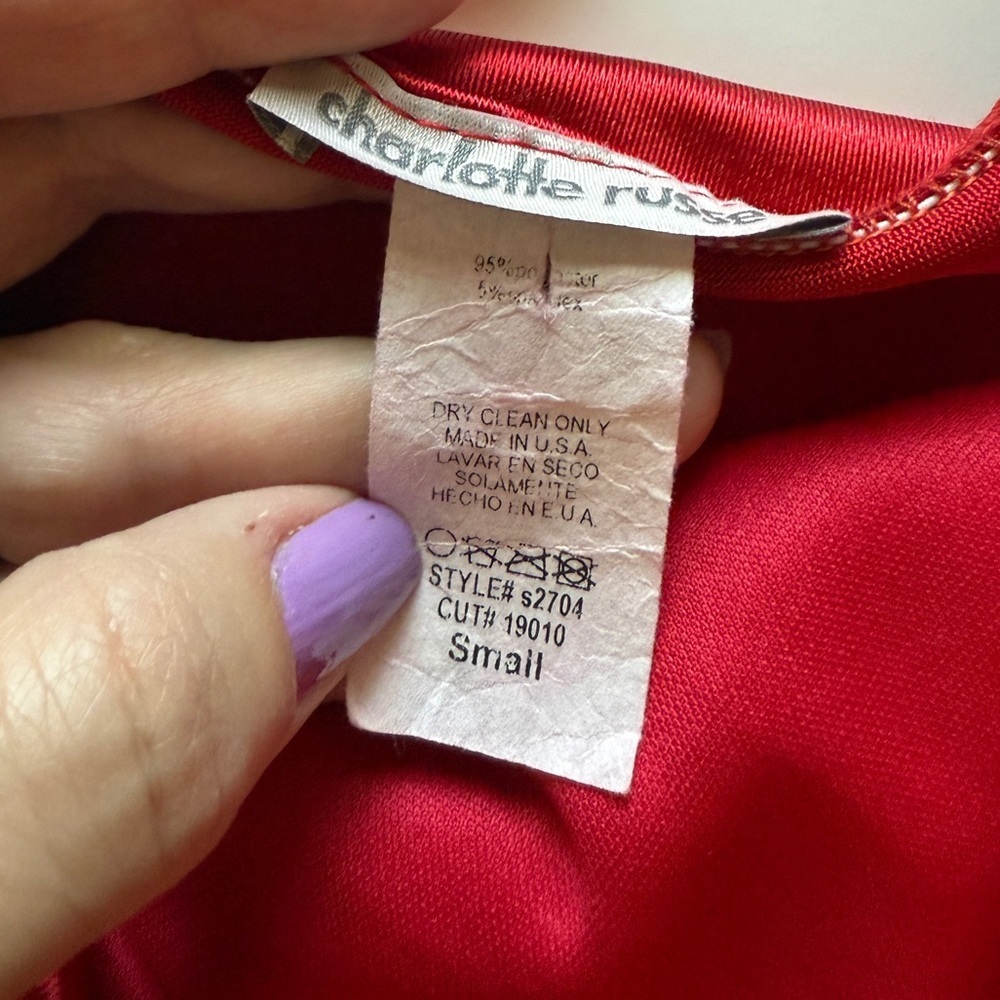Charlotte Russe Bubble Hem Red Satiny Mini Spaghetti Strap Dress Small - Picture 5 of 7